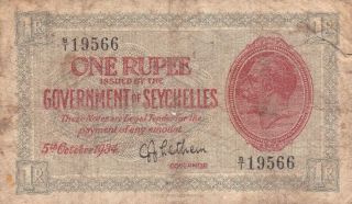 Government Of Seychelles 1 Rupee 1934 P - 2 Vg King George V Rare