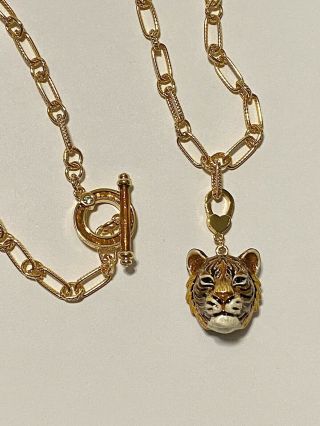 Vintage Jay Strongwater Rare Ian Amber Tiger Head Charm And Necklace