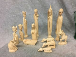 Rare Nigeria 1982 African Nativity Manger Scene 13 Piece Hand Carved Wood Set
