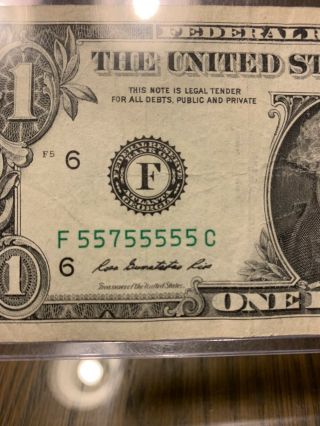 2013 1 Dollar Federal Reserve Note Solid Number Serial Number Binary Note Rare 3