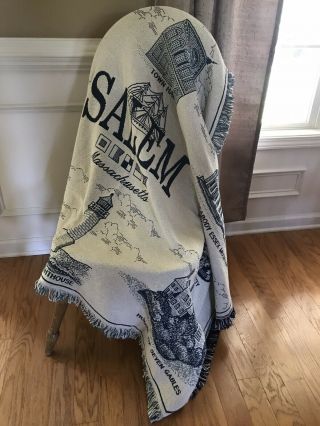 Salem Massachusetts Witch House Lighthouse Cotton Afghan Throw Blanket NOS Rare 2