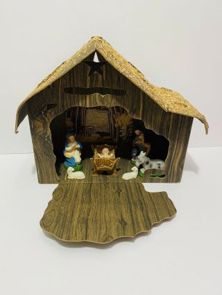 Rare Vintage F W Woolworth Nativity Manger And Figures Jesus Christmas