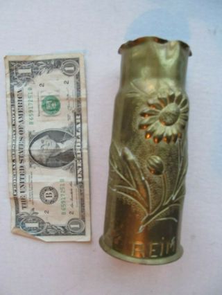 Rare Small Decorated Floral Wwi Reims Trench Art Artillery Shell,  Folk Art,  Gift