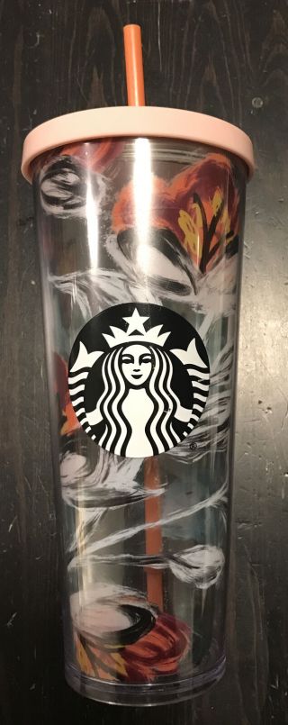 Rare Starbucks Peony Flower Floral Tumbler Venti Cold Cup 24oz Htf Pink Art