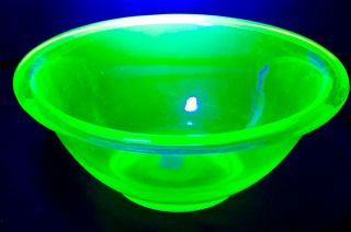 Antique 10 " Vaseline Uranium Green Depression Glass Mixing Bowl Vintage Rare
