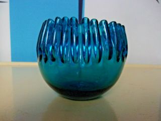 Rare Vintage Mcm 1950s Blenko Art Glass Cobalt Blue Pinched Rose Bowl Vase 538