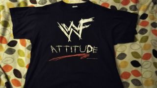 Wwf Attitude Scratch Logo T - Shirt 1998 Rare Oop