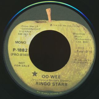 Beatles Rare 1973 B Side Promo " Oo Wee " By Ringo Starr Apple Label