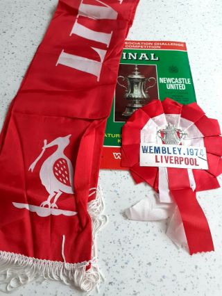 Rare Liverpool Football Club Vintage 1974 Fa Cup Final Rosette Silk Scarf (b)