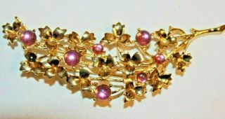 Pristine Trifari Tm Signed 3 1/4 Inch Gold Tone Pin With Pink Cabs No Wear - Rare