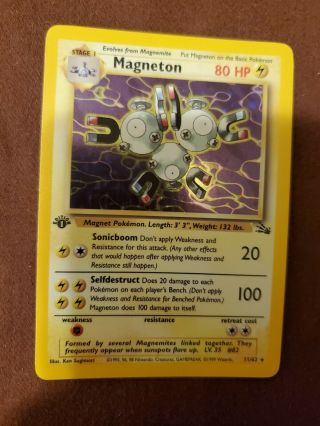Magneton - 11/62 - Fossil Set - Rare Holo Pokemon Card - Near 1st Edition