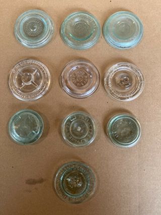 10 Scarce/rare Glass Fruit Jar Lids Or Inserts - Queen/common Sense/moore/etc.