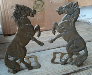 Pair Set Antique Brass Folding Bookends Horse Equestrian Book End Rare