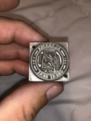 Extremely Rare Great Seal Of Alabama Hot Stamping Stamp Kingsley