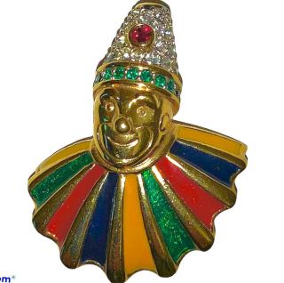 Rare Vintage A&s Attwood & Sawyer Colorful Gold Enamel Crystal Clown Pin Signed