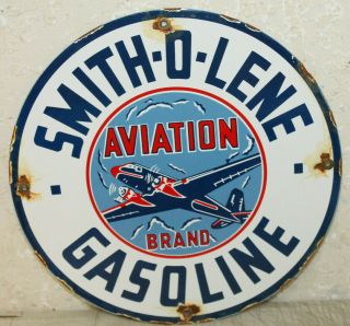 Smith - O - Lene Aviation Gasoline Oil Vintage Style Porcelain Signs Gas Pump Plate