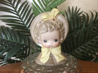 Rare Vintage Josef Originals Girl In Yellow Bow Porcelain Head Vase