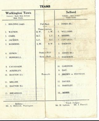 Workington v Salford Rugby League 1946 rare 1st Season 2