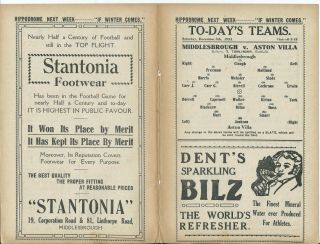 Pre Ww2 Rare Programme Middlesbrough V Aston Villa 8/12/23 1923/24
