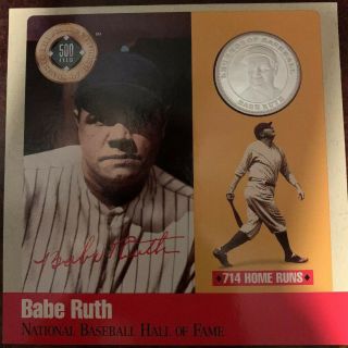 Very Rare Babe Ruth Legends Hall Of Fame 500 Hr Club Silver Coin&card