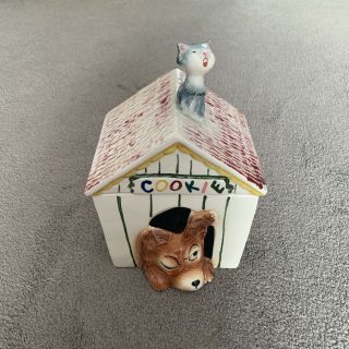 Rare Vintage Sierra Vista Dog House Cookie Jar Cat On Roof