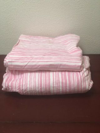 Pottery Barn Teen Stripe Full Flat/fitted Sheets Pink/white Cotton Rare Euc