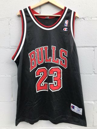 Vtg 90s Michael Jordan Chicago Bulls Champion Jersey Sz 48 Xl Rare Black 23