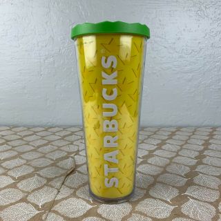 Starbucks 2014 Pineapple Cold Cup Tumbler Venti 24oz Green Lid Yellow Rare