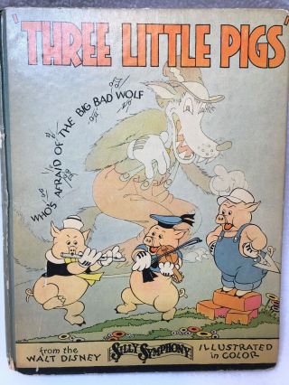 Rare 1st Edition Book Three Little Pigs Walt Disney Silly Symphony - Color 1933 Gd