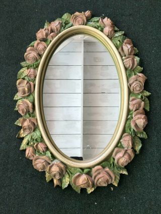 Rare Vintage Home Interiors Homco Summer Roses Framed Mirror