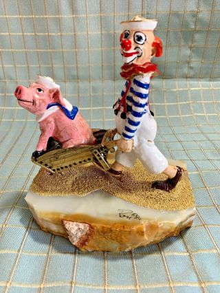 Rare Ron Lee Clown With Pig In A Wheelbarrow 29b Figurine Sculpture 