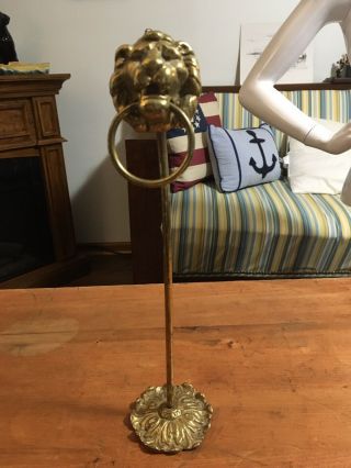Vintage Solid Brass Victorian Lion Head Towel Ring Holder Standing Rare