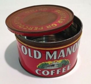 Rare Vintage Old Manor Coffee Tin Can 1lb With Lid Glendale California Ca Htf