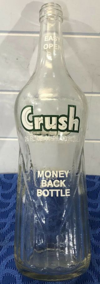 Vintage 1972 Crush Drink Soda Pop Glass Bottle 26 Oz Rare 18329 G 9 A