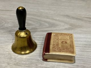 Rare Vintage Arcadia Mini / Miniature Schoolbell,  Book Salt And Pepper Shakers