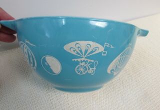 Rare Vintage Pyrex Bowl Turquoise Hot Air Balloons 441 1.  5pint Cinderella Hndl