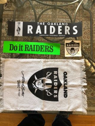Vintage 1960’s Oakland Raiders Football Rare Collectible Bumper Stickers Towel