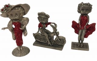 Rare Vintage Pewter Glitter Betty Boop Figurines Set Of 3 Stamp Collectibles Kfs