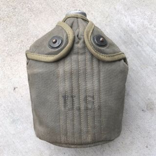 Us Wwii Ww2 Canteen Cover And Canteen Jqmd Jeff.  Q.  M.  D.  1942 Rare Gray Canvas