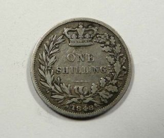 Great Britain Early Queen Victoria Silver Shilling 1848/6 Over Date Rare