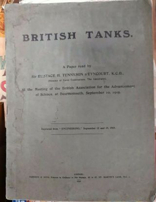 Ww1 - Rare British Tanks Sir Eustace Tennyson 1919
