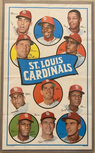 Rare 1969 Topps Team Poster St.  Louis Cardinals Ex,  Gibson Brock