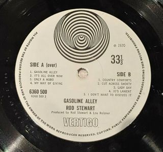 Rod Stewart Gasoline Alley - Rare Uk 1970 1st Press Vertigo Large Swirl 1y/2y