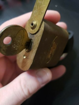 VTG Ford Brass Padlock w / Key Lock rare 3
