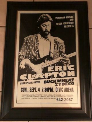 Framed Eric Clapton Rare Vintage Concert Poster 1988 – Civic Arena