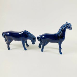 Set of 8 Chinese Mud Horse 2 - 3” Cobalt Blue Porcelain Mid Century Mini Rare 3
