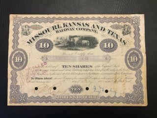 1881 Jay Gould Signed Stock Certificate Missouri,  Kansas & Texas Rr Rare
