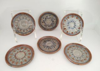 Vintage Ken Edwards Mexican Tonala Pottery Coaster Set Of 6 Signed Ke Exc Rare