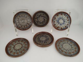Vintage Ken Edwards Mexican Tonala Pottery Coaster Set of 6 Signed KE EXC RARE 2