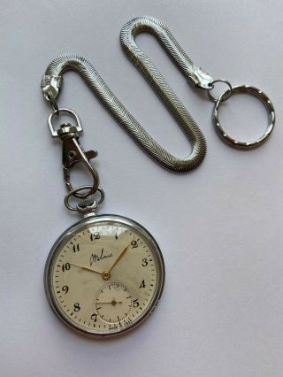 Rare Vintage Soviet Pocket Watch Molnija Precision Ussr 3602 18 Jewels Chain